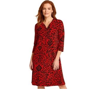 NWT CHICOS Tule 3/4 Sleeve Dress in Ancient Swirl Tomato/Black